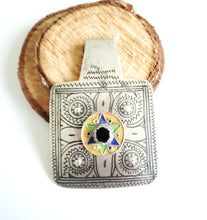 Load image into Gallery viewer, Antique Moroccan Silver Enamel and Glass cabochon Berber Pendant, Berber Amulet,Berber Jewelry,African Jewelry,Charm Pendant,
