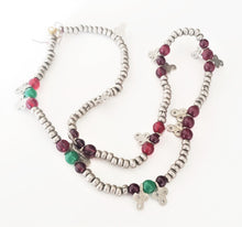 Load image into Gallery viewer, Old Saharawi small beads Cast Coin Silver with Clover Dangles Strand,Hand Crafted Silver,Ethnic Jewelry,Tribal Jewelry,
