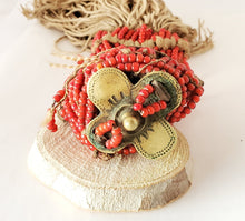 Load image into Gallery viewer, Antique Ethiopian tribal piece red white heart beads adornment ,trade beads, Ethiopian tribal
