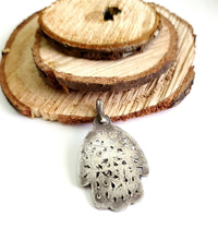 Load image into Gallery viewer, Moroccan Old silver Hand of Fatima Hamsa Pendant silver 925, Amulet,Berber Jewelry,African Jewelry,Moroccan Jewelry,Hand of Fatima Charm,
