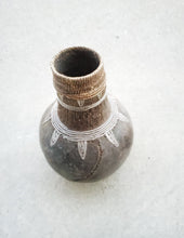 Load image into Gallery viewer, Antique Ethiopian Tribal Hand carved Wood Milk Samburu Black Wood silver Milk Jug African Decor, ,Art Décor,Home Décor, religious art
