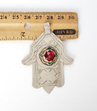 Load image into Gallery viewer, Moroccan Old Silver &amp; Enamel Hand of Fatima Hamsa Pendant Amulet,Berber Jewelry,African Jewelry,Moroccan Jewelry,Hand of Fatima Charm,

