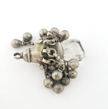 Load image into Gallery viewer, antique Rere Moroccan silver glass talisman with dangle silver beads pendant, Berber Amulet,Berber Jewelry,African Jewelry,Charm Pendant,
