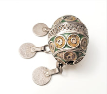 Load image into Gallery viewer, Antique Moroccan Enameled Silver Ball Pendent with Coin PendantHand Crafted Silver,Pendants Necklace,Ethnic Jewelry,Tribal Jewelry
