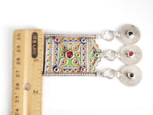 Load image into Gallery viewer, Antique Berber Silver enamel HIRZ cabochon Amulet Pendant coins ,silver 925, Moroccan Amulet ,Berber Jewelry,TIZNIT Jewelry,
