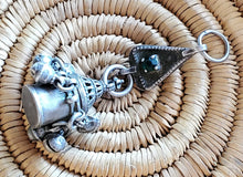 Load image into Gallery viewer, antique Moroccan chased box pendant silver dangles and red in green glass cabochon Amulet ,Berber Jewelry,African Jewelry,Charm Pendant,
