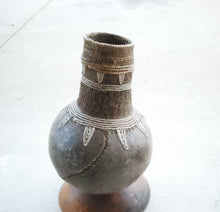 Load image into Gallery viewer, Antique Ethiopian Tribal Hand carved Wood Milk Samburu Black Wood silver Milk Jug African Decor, ,Art Décor,Home Décor, religious art
