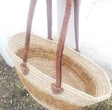 Load image into Gallery viewer, Handmade Moroccan Natural French Basket Leather Handle ,African Straw Bag,Woman Tote Beach Bag, Shopping Bag,Straw beach tote,Gift for her
