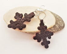Load image into Gallery viewer, Ethiopian Leather Coptic Cross Amulet Earrings , Christian Jewelry, braided leather, Earrings cross,leather Jewelry,Cross Earrings
