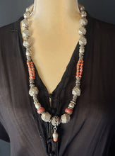 Load image into Gallery viewer, Antique Yemen Bawsani Filigree coral and silver Necklace circa 1910s,Hand Crafted Silver,Pendants Necklace,Ethnic Jewelry,Tribal Jewelry
