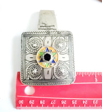 Load image into Gallery viewer, Antique Moroccan Silver Enamel and Glass cabochon Berber Pendant, Berber Amulet,Berber Jewelry,African Jewelry,Charm Pendant,
