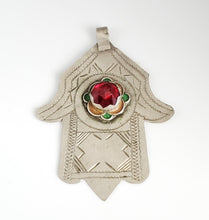 Load image into Gallery viewer, Moroccan Old Silver &amp; Enamel Hand of Fatima Hamsa Pendant Amulet,Berber Jewelry,African Jewelry,Moroccan Jewelry,Hand of Fatima Charm,

