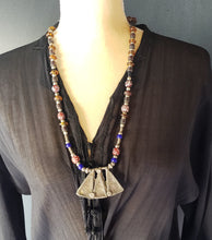 Load image into Gallery viewer, Antique Ethiopian silver amulet necklace with Venetian beads,Hand Crafted, Ethiopian Telsum,Silver, pendants Phallic, Pendants Necklace
