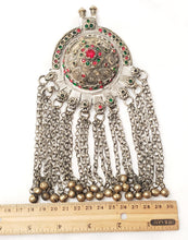 Load image into Gallery viewer, Antique Silver Afghan Kuchi Pendant with Bells tribal jewelry
