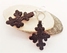 Load image into Gallery viewer, Ethiopian Leather Coptic Cross Amulet Earrings , Christian Jewelry, braided leather, Earrings cross,leather Jewelry,Cross Earrings
