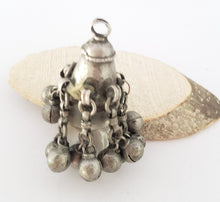 Load image into Gallery viewer, antique Rere Moroccan silver glass talisman with dangle silver beads pendant, Berber Amulet,Berber Jewelry,African Jewelry,Charm Pendant,
