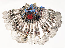 Load image into Gallery viewer, Old silver choker necklace from Pashtun tribal jewellery Ethnic Afghani kuci choker, old coins necklace, Boho tribal jewelry, gypsy style,
