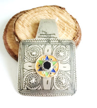 Load image into Gallery viewer, Antique Moroccan Silver Enamel and Glass cabochon Berber Pendant, Berber Amulet,Berber Jewelry,African Jewelry,Charm Pendant,
