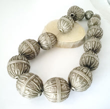 Load image into Gallery viewer, 15 Old silver granulation hallmarked Globe beads Necklace from Yemen circa 1930s,Bedouin tribal Silver,Ethnic Jewelry
