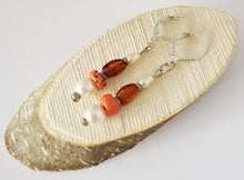 Load image into Gallery viewer, Yemen silver coral natural amber Earrings , yemeni jewelry,old coral,danglin Earrings, coral Earrings
