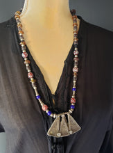 Load image into Gallery viewer, Antique Ethiopian silver amulet necklace with Venetian beads,Hand Crafted, Ethiopian Telsum,Silver, pendants Phallic, Pendants Necklace
