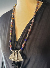 Load image into Gallery viewer, Antique Ethiopian silver amulet necklace with Venetian beads,Hand Crafted, Ethiopian Telsum,Silver, pendants Phallic, Pendants Necklace
