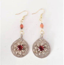Load image into Gallery viewer, Antique Moroccan Old Silver pendants coral Earrings ,Ethnic Tribal,sliver Earrings,Dangle &amp; Drop Earrings,Tribal Jewelry,

