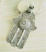 Load image into Gallery viewer, Moroccan Old Huge silver Hand of Fatima Hamsa Pendant Amulet,Berber Jewelry,African Jewelry,Moroccan Jewelry,Hand of Fatima Charm,
