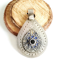 Load image into Gallery viewer, Antique Moroccan Silver Enamel and Glass cabochon Berber Pendant, Berber Amulet,Berber Jewelry,African Jewelry,Charm Pendant,
