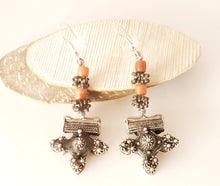 Load image into Gallery viewer, Antique Moroccan Old Berber cross Silver coral Earrings ,Ethnic Tribal,sliver Earrings,Dangle &amp; Drop Earrings,Tribal Jewelry,
