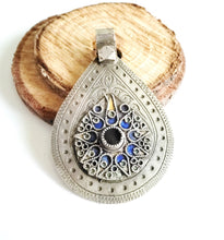 Load image into Gallery viewer, Antique Moroccan Silver Enamel and Glass cabochon Berber Pendant, Berber Amulet,Berber Jewelry,African Jewelry,Charm Pendant,
